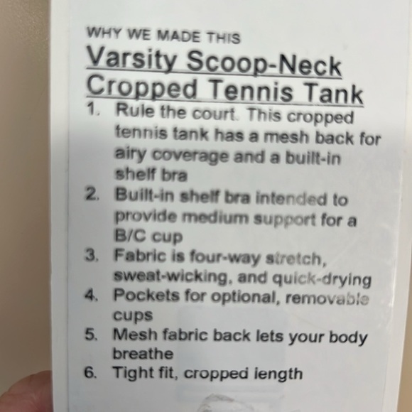 Lululemon Varsity Scoop-Neck Crop Tennis Tank Medium Support, B/C Cup - Picture 6 of 6